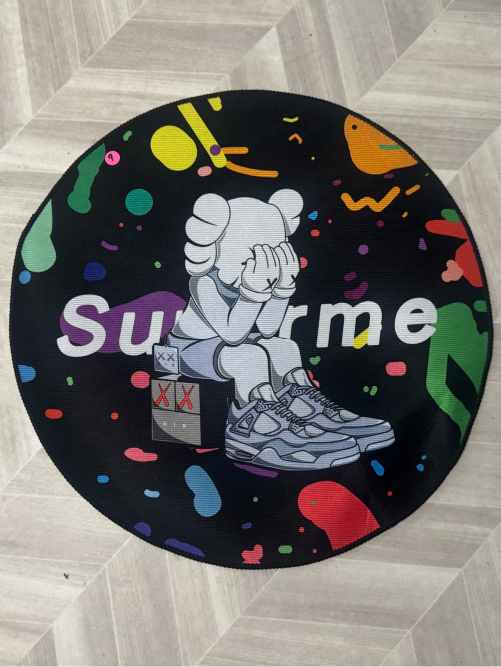 Supreme Black Round Graphic Mat with Multicolor Splatter